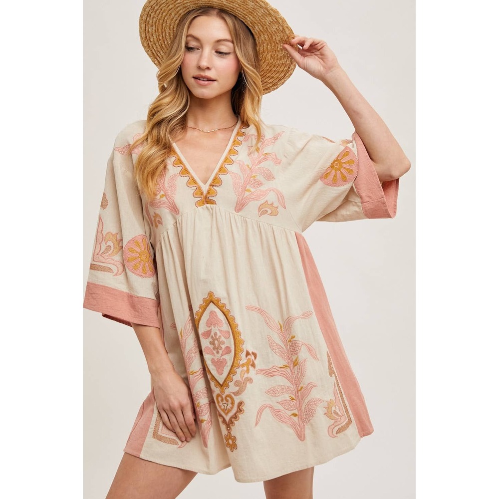 Embroidered Babydoll Tunic Dress Boho Small Flowy Festival Whimsical Cottagecore